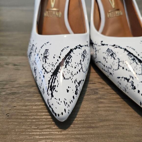 Vizzano Heels Womens Size 6 White Black Paint Splatter Pointed Toe Classy Career - Picture 3 of 8